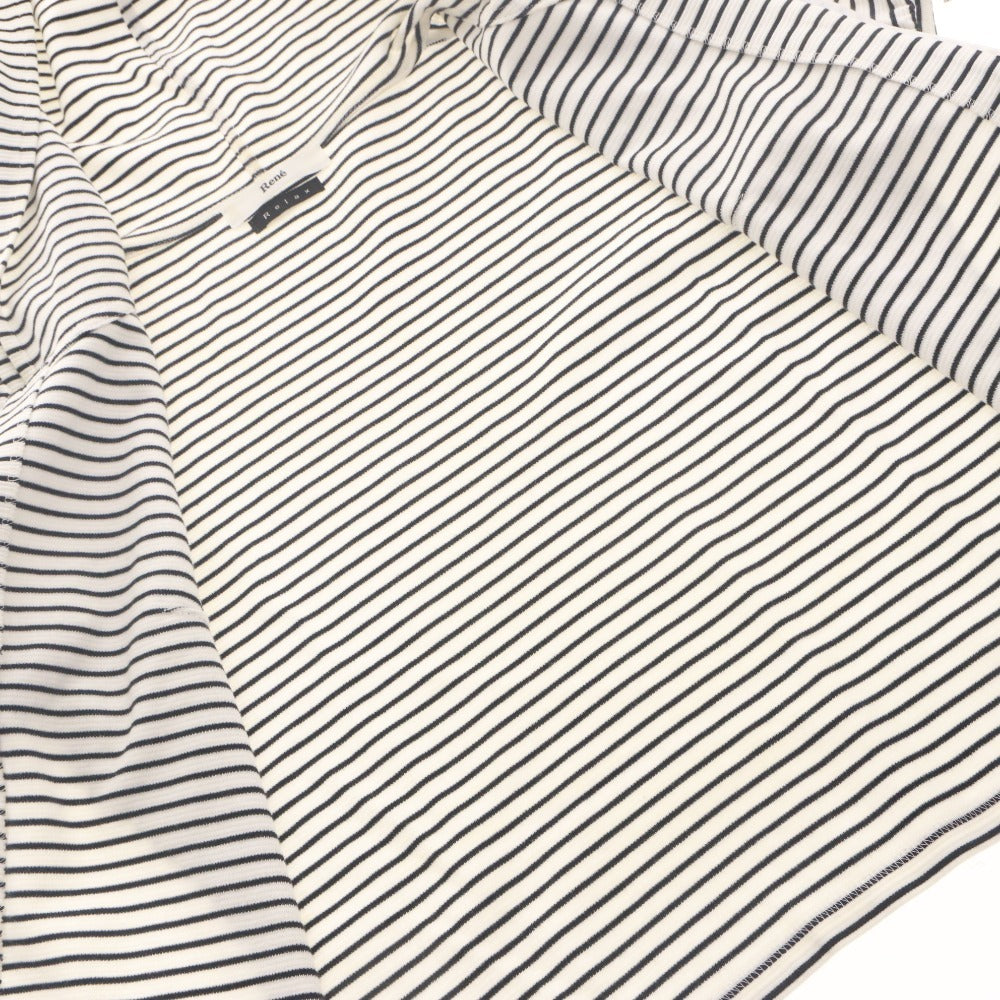■ Rene Relax Hoodie Half Sleeve Top Outer Knit Hoodie Zip-up Border Pattern Made in Japan Women's 38 (L equivalent) Black and White