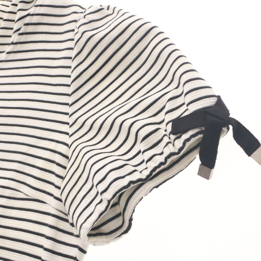 ■ Rene Relax Hoodie Half Sleeve Top Outer Knit Hoodie Zip-up Border Pattern Made in Japan Women's 38 (L equivalent) Black and White