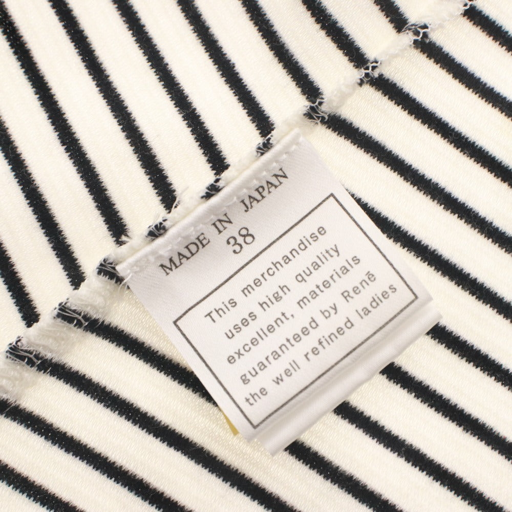 ■ Rene Relax Hoodie Half Sleeve Top Outer Knit Hoodie Zip-up Border Pattern Made in Japan Women's 38 (L equivalent) Black and White