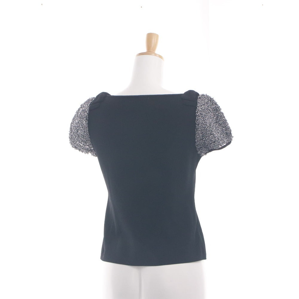 ■ Rene INTERNATIONAL Sweater Knit Cut and Sew Short Sleeve Top All-over Sleeve Pattern Made in Japan Women's 36 (M equivalent) Black etc.