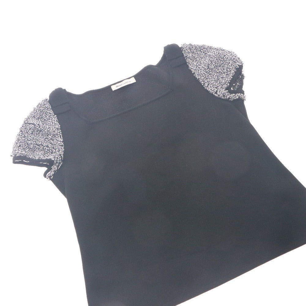 ■ Rene INTERNATIONAL Sweater Knit Cut and Sew Short Sleeve Top All-over Sleeve Pattern Made in Japan Women's 36 (M equivalent) Black etc.