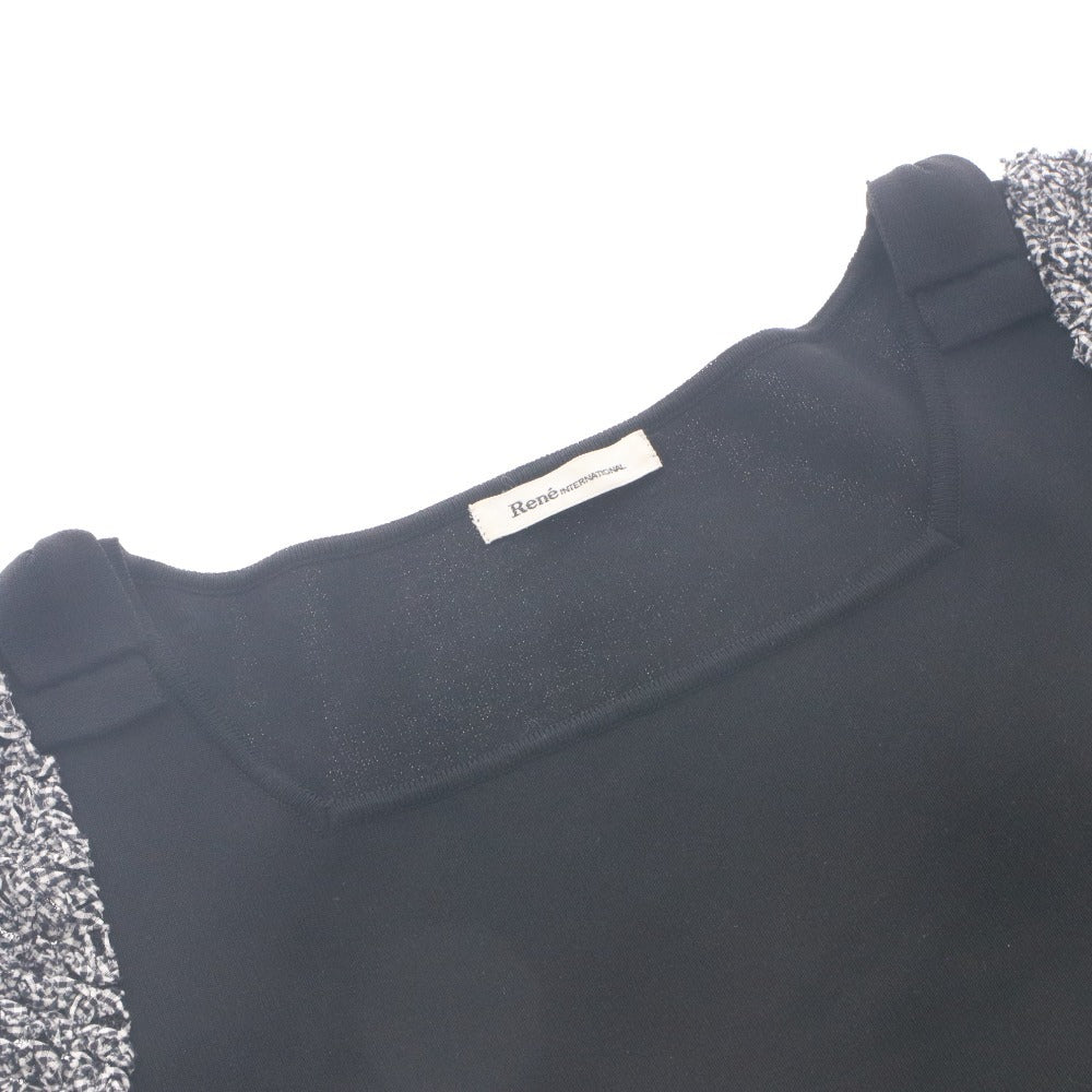 ■ Rene INTERNATIONAL Sweater Knit Cut and Sew Short Sleeve Top All-over Sleeve Pattern Made in Japan Women's 36 (M equivalent) Black etc.