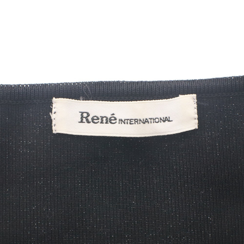 ■ Rene INTERNATIONAL Sweater Knit Cut and Sew Short Sleeve Top All-over Sleeve Pattern Made in Japan Women's 36 (M equivalent) Black etc.