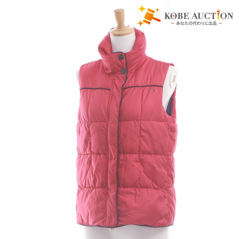 ■ TOMMY HILFIGER Down Vest Sleeveless Outer Jacket Collar Button Zip-up Logo Embroidery Women's M Red