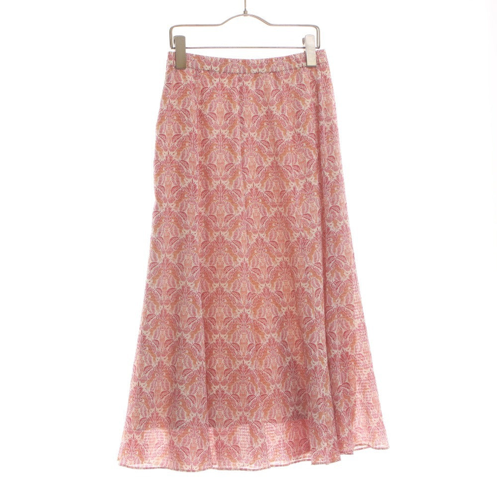 ■ MICHEL KLEIN Flared Skirt, Long Bottoms, Animal and Floral All-Over Print, Made in Japan, Women's 38 (M equivalent), Red, Orange, Beige, etc.