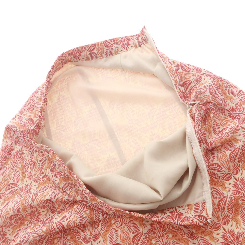 ■ MICHEL KLEIN Flared Skirt, Long Bottoms, Animal and Floral All-Over Print, Made in Japan, Women's 38 (M equivalent), Red, Orange, Beige, etc.