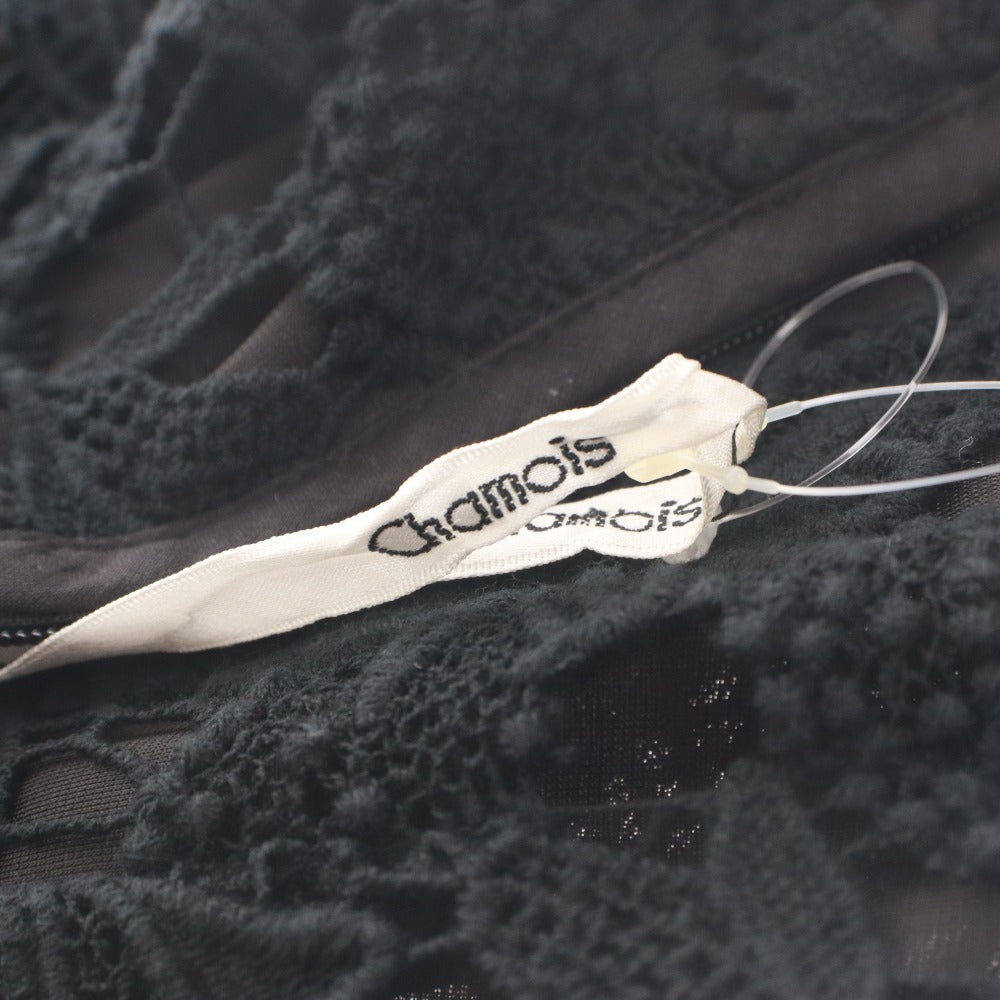 ■ chamois シャミー ジオン商事 タイトスカート ひざ丈 ボトムス 花柄 レース フラワー レディース C(Sサイズ) 黒 タグ付き 未使用