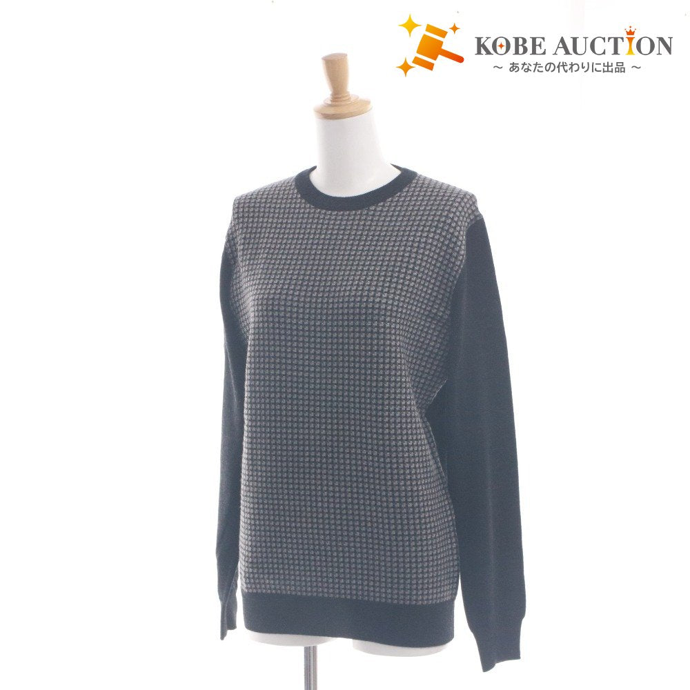 ■ COMME CA MEN Sweater Long Sleeve Top Knit Pullover Crew Neck Houndstooth Women's L Black Gray