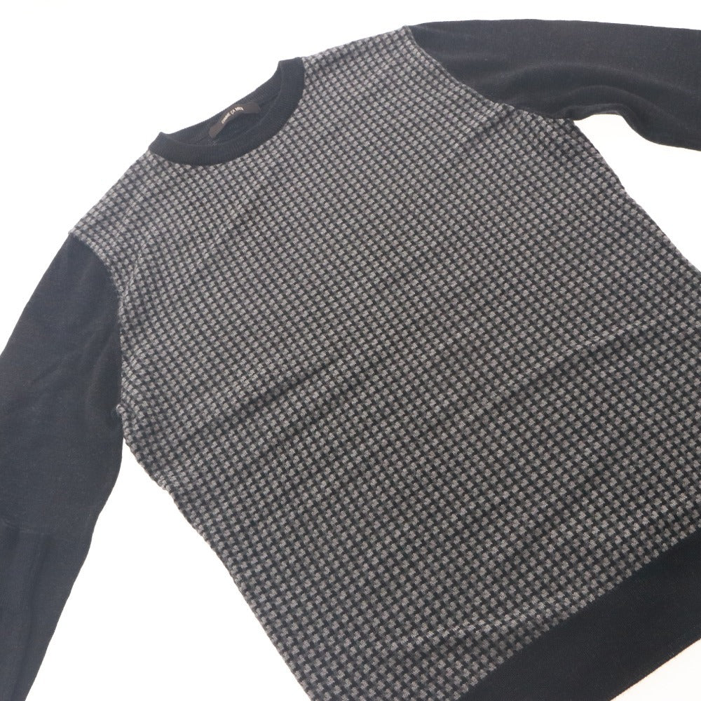 ■ COMME CA MEN Sweater Long Sleeve Top Knit Pullover Crew Neck Houndstooth Women's L Black Gray