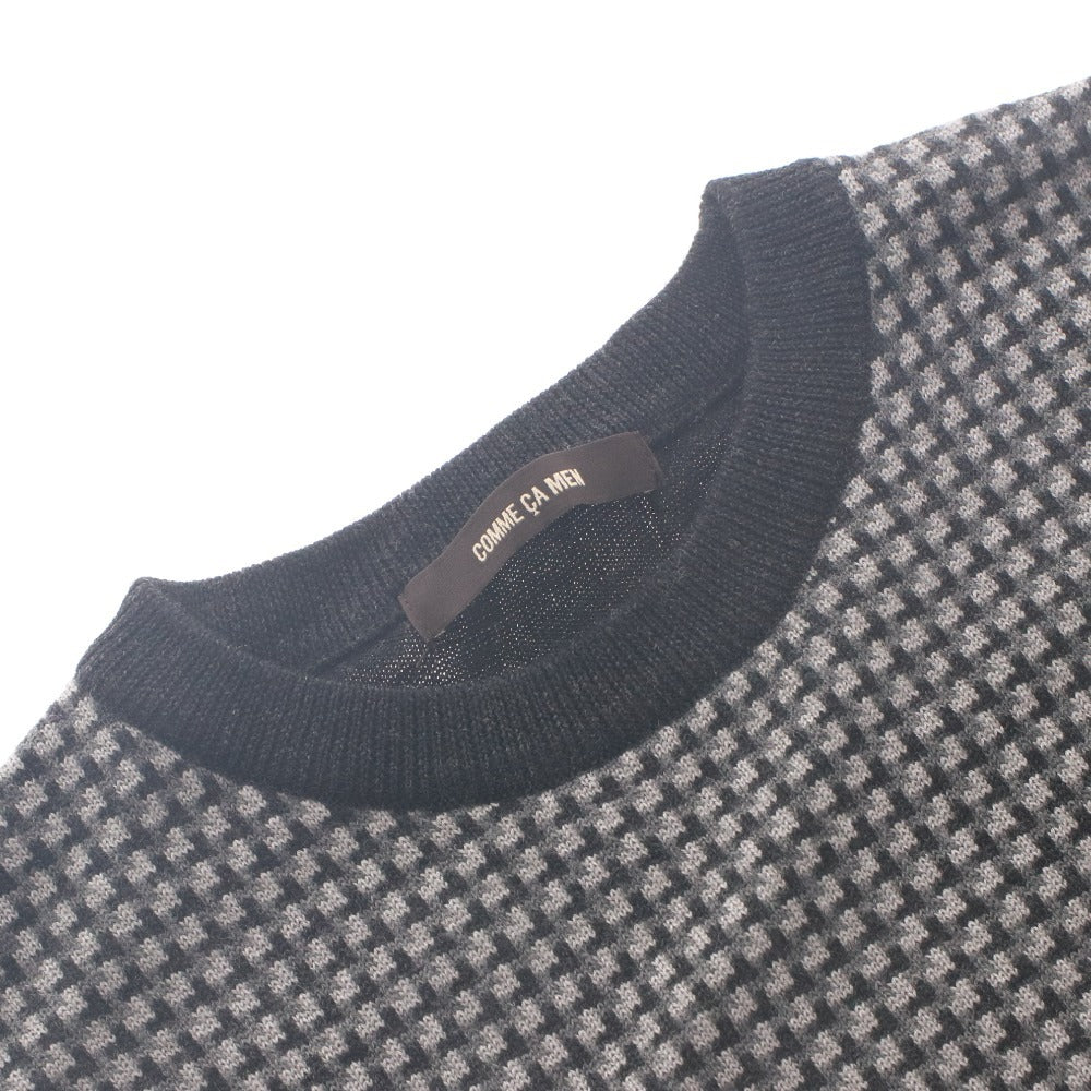 ■ COMME CA MEN Sweater Long Sleeve Top Knit Pullover Crew Neck Houndstooth Women's L Black Gray