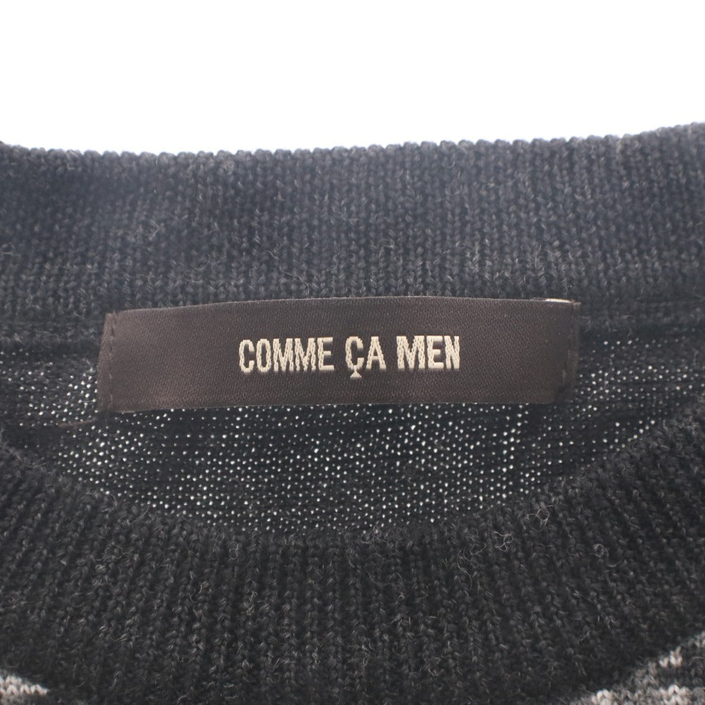 ■ COMME CA MEN Sweater Long Sleeve Top Knit Pullover Crew Neck Houndstooth Women's L Black Gray