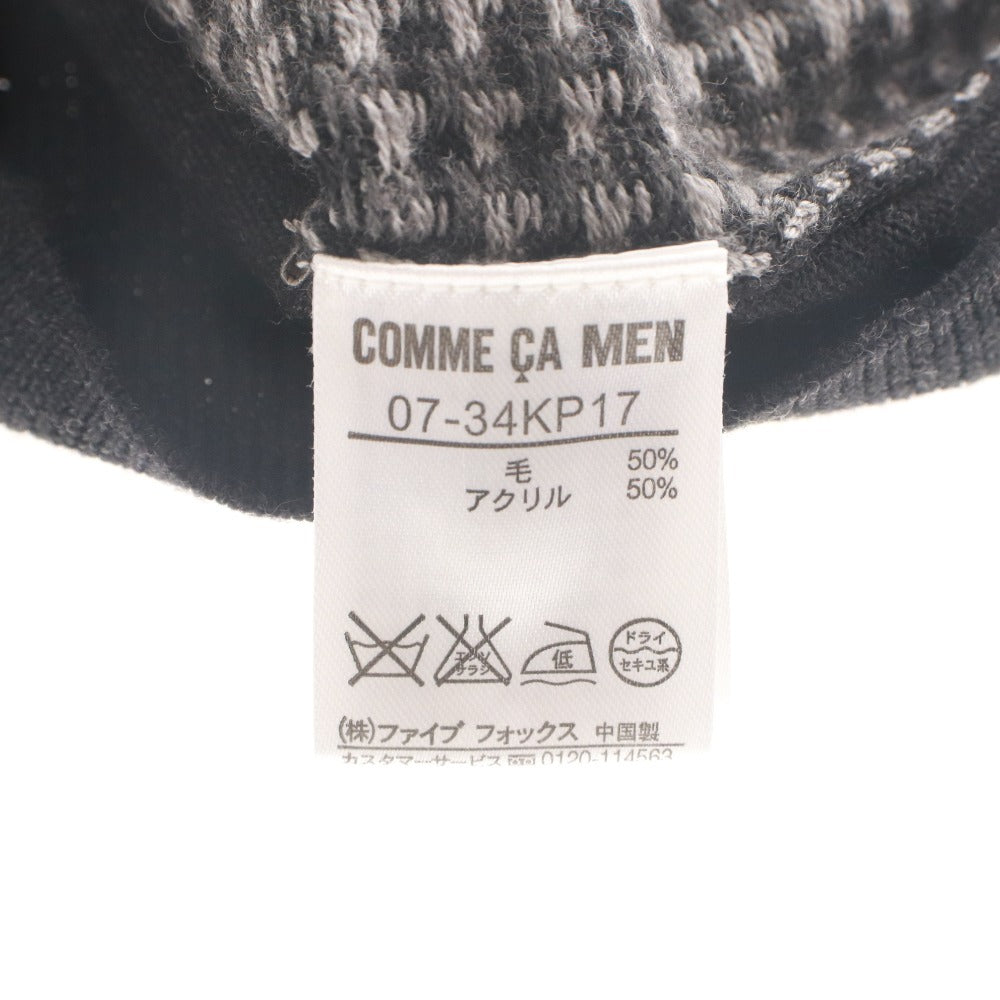 ■ COMME CA MEN Sweater Long Sleeve Top Knit Pullover Crew Neck Houndstooth Women's L Black Gray