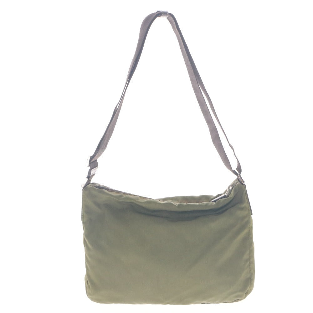 ■ PRADA Nylon Shoulder Bag - Triangle Logo Plate, All-Over Pattern Lining, Men's/Women's, Khaki/Dark Green