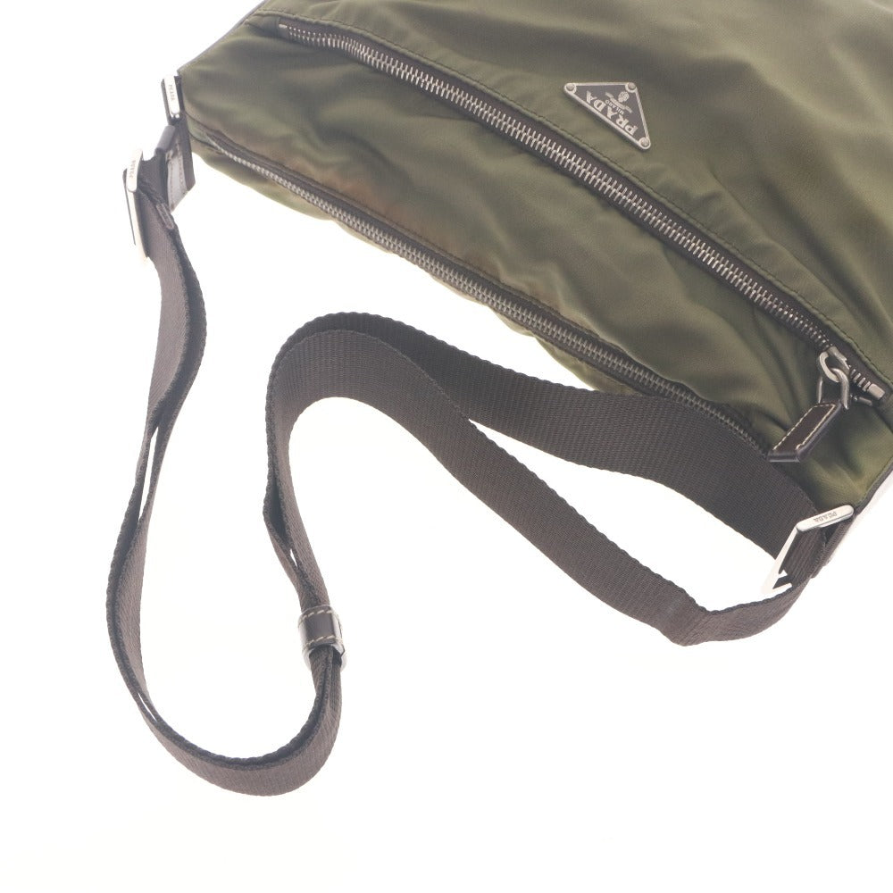 ■ PRADA Nylon Shoulder Bag - Triangle Logo Plate, All-Over Pattern Lining, Men's/Women's, Khaki/Dark Green