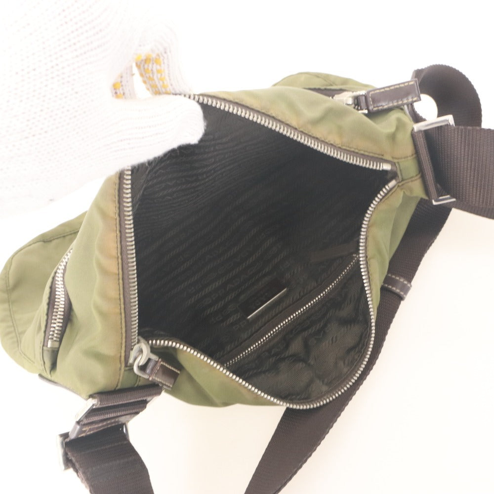 ■ PRADA Nylon Shoulder Bag - Triangle Logo Plate, All-Over Pattern Lining, Men's/Women's, Khaki/Dark Green