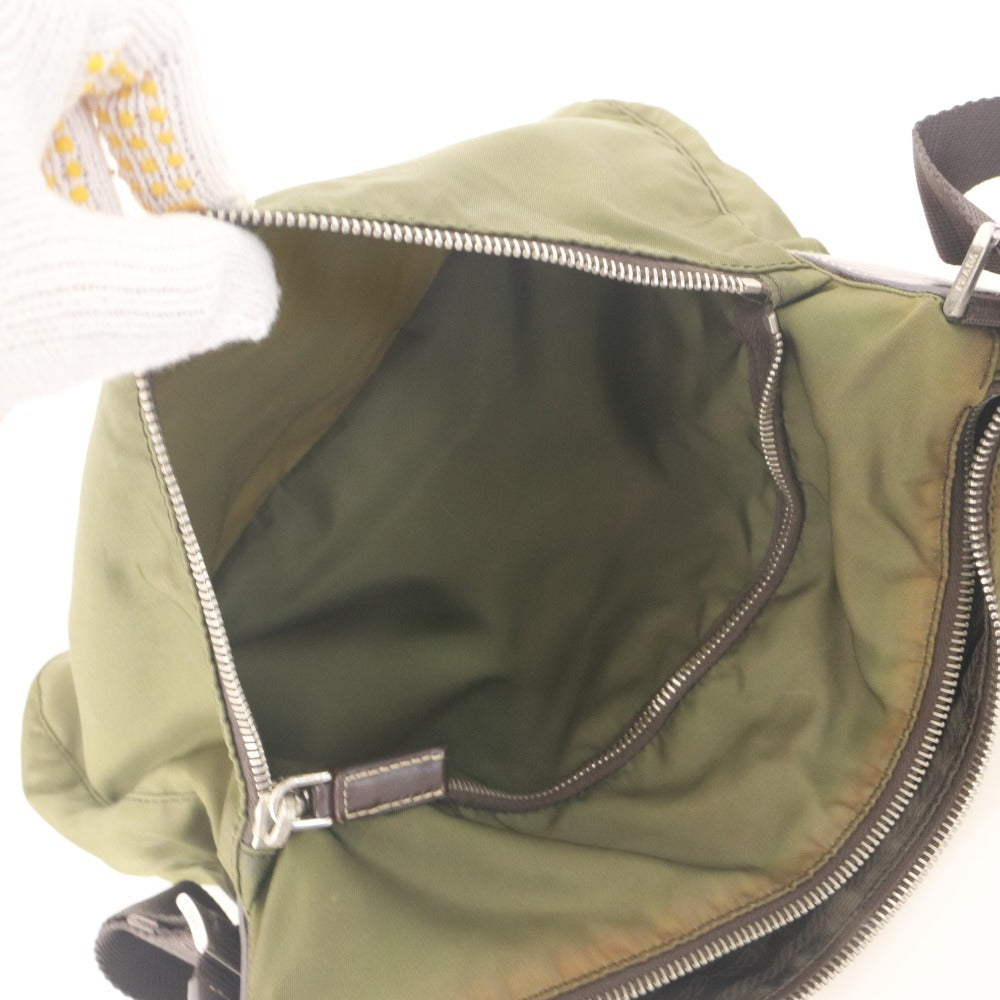■ PRADA Nylon Shoulder Bag - Triangle Logo Plate, All-Over Pattern Lining, Men's/Women's, Khaki/Dark Green