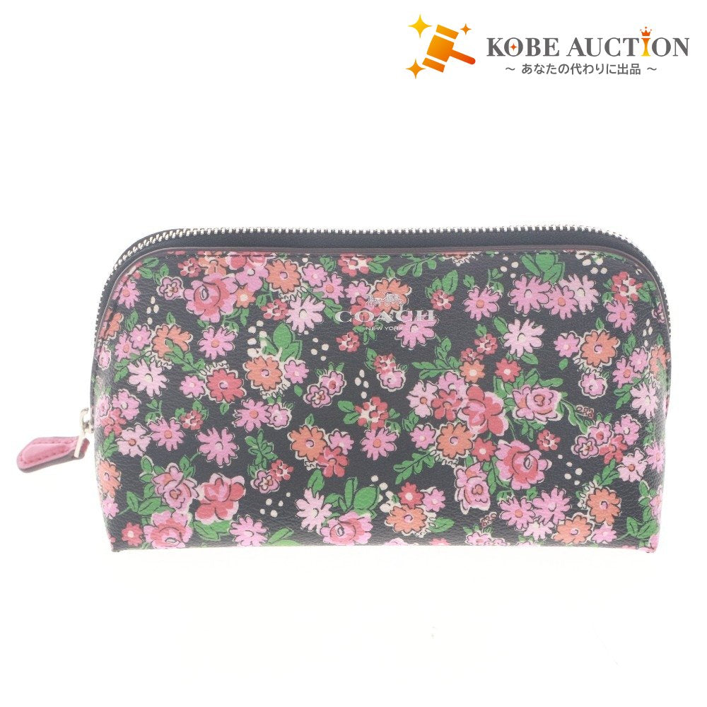 ■ COACH Cosmetic Pouch F57597 Floral Logo Horse and Carriage Cosmetic Case Small Item Holder Women's Multi-color Black Pink Orange Red, etc.