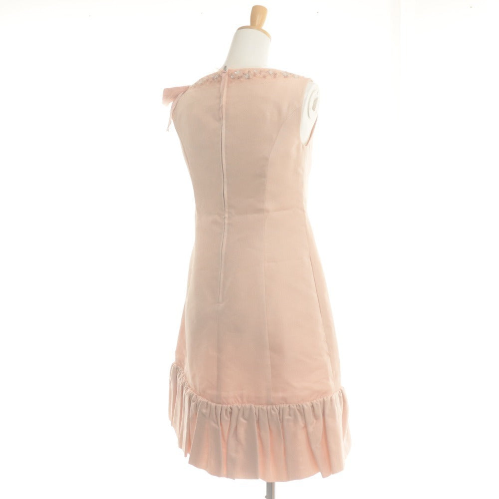 ■ FOXY Dress Sleeveless Knee-Length Top Silk Bijou Flared Hem Ribbon Ladies 38 Pink Beige