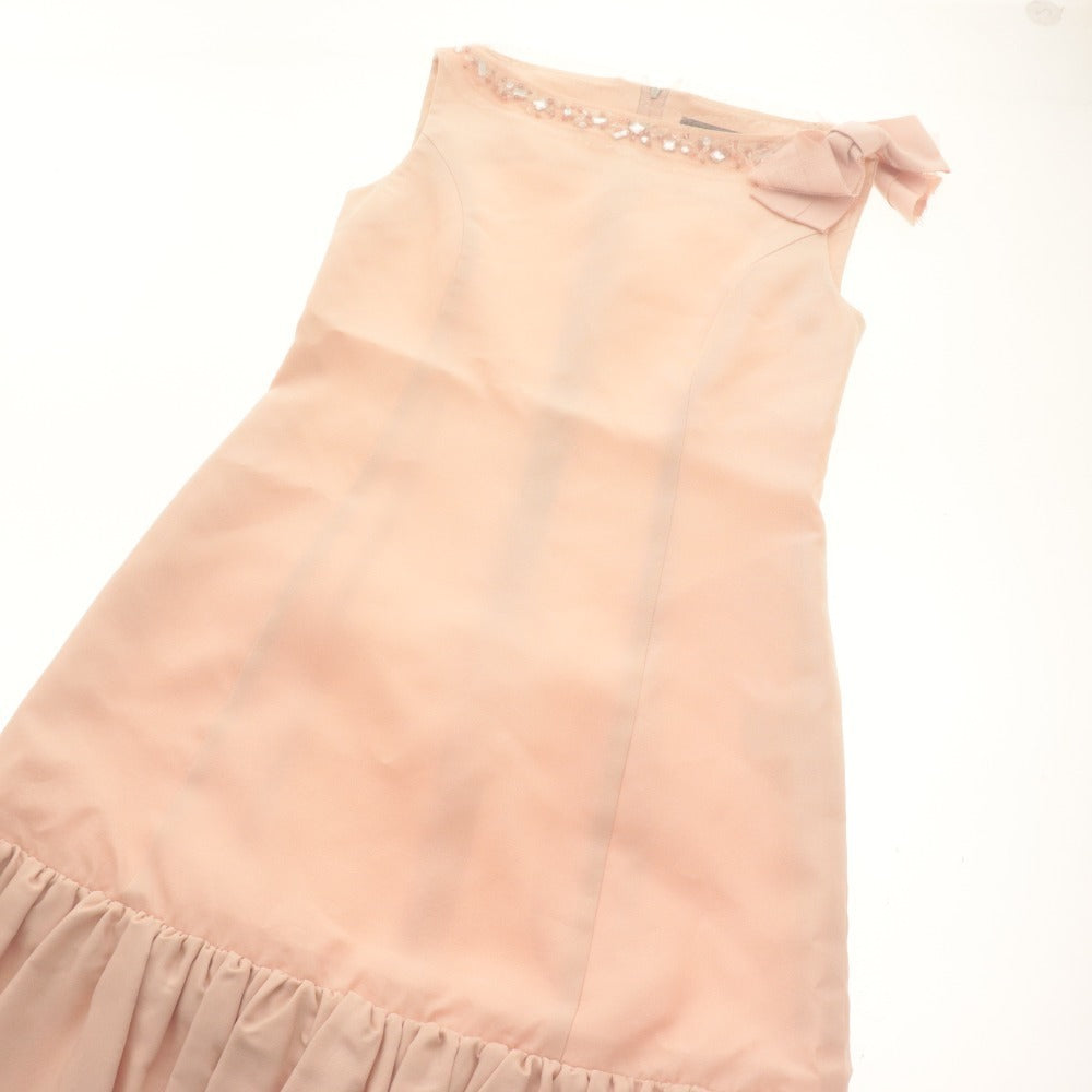 ■ FOXY Dress Sleeveless Knee-Length Top Silk Bijou Flared Hem Ribbon Ladies 38 Pink Beige