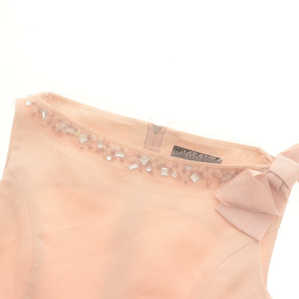 ■ FOXY Dress Sleeveless Knee-Length Top Silk Bijou Flared Hem Ribbon Ladies 38 Pink Beige