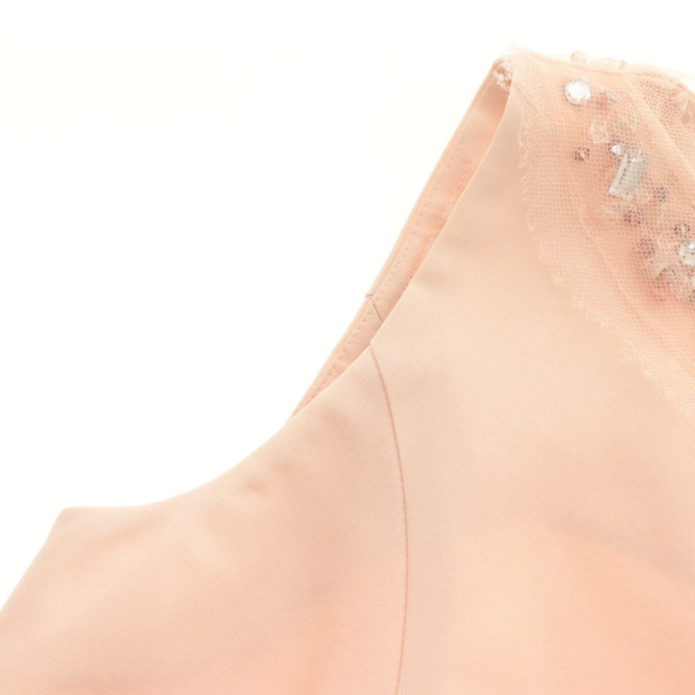 ■ FOXY Dress Sleeveless Knee-Length Top Silk Bijou Flared Hem Ribbon Ladies 38 Pink Beige