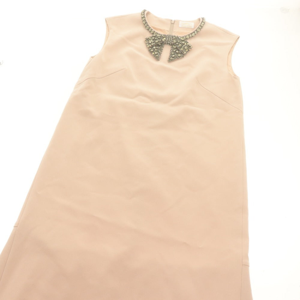 ■ Grace Class Dress Sleeveless Knee-Length Top Ribbon Bijou Flare Ladies 36 Pink Beige