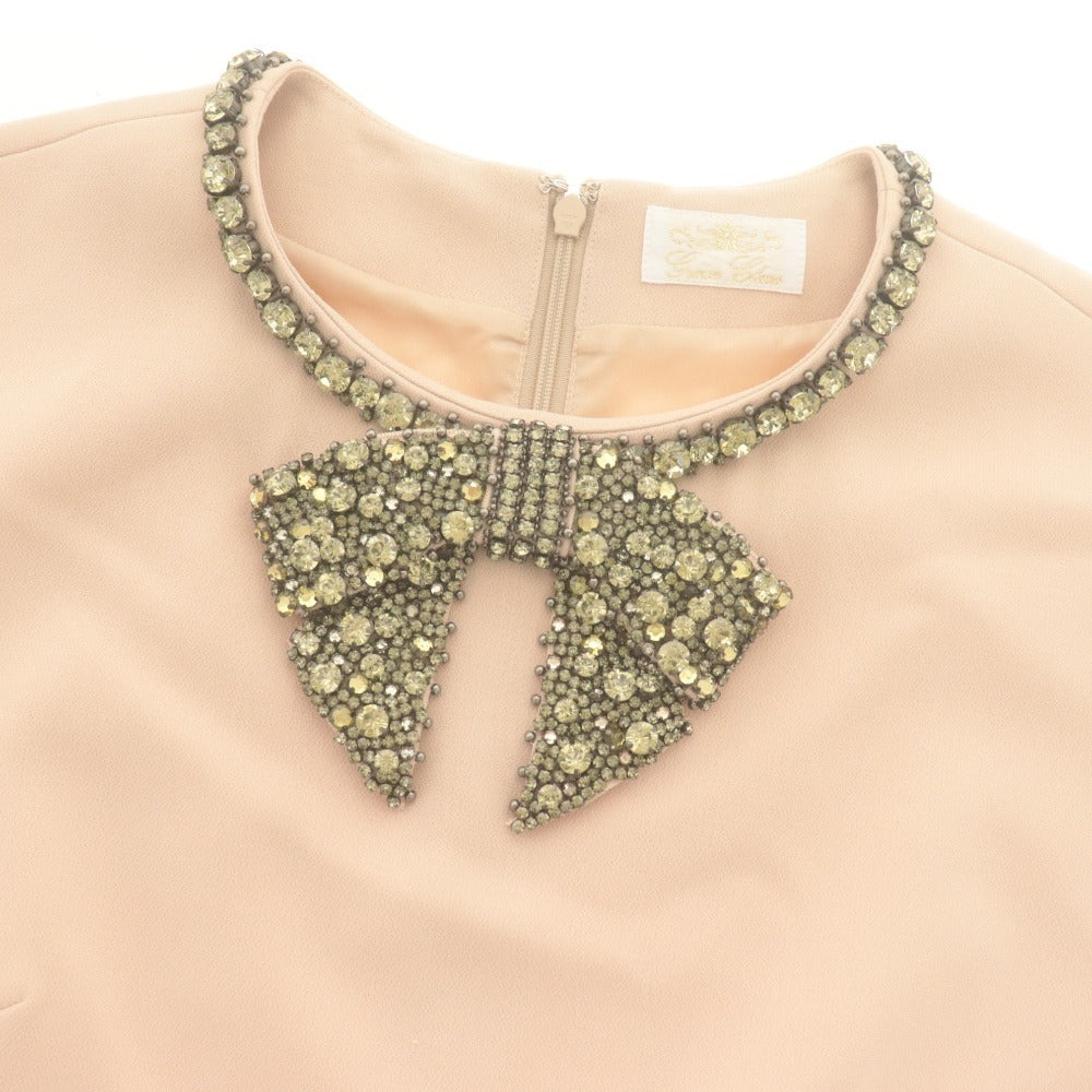 ■ Grace Class Dress Sleeveless Knee-Length Top Ribbon Bijou Flare Ladies 36 Pink Beige
