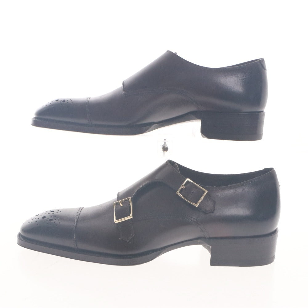 ■ トムフォード TOM FORD ドレスシューズ ダブルモンクストラップ 靴 ゴールド バックル メンズ 5(24cm相当）ダークブラウン 箱付き