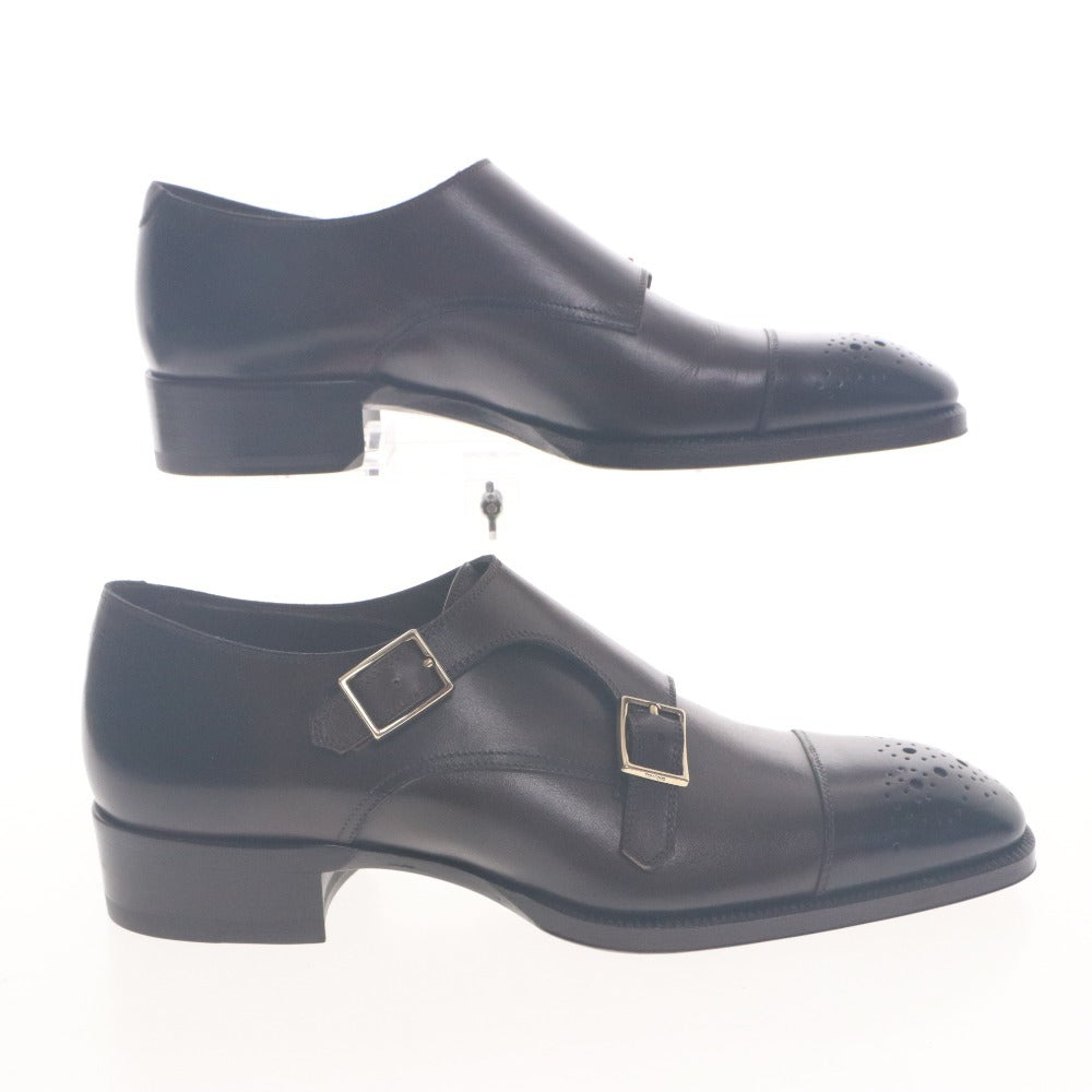 ■ トムフォード TOM FORD ドレスシューズ ダブルモンクストラップ 靴 ゴールド バックル メンズ 5(24cm相当）ダークブラウン 箱付き