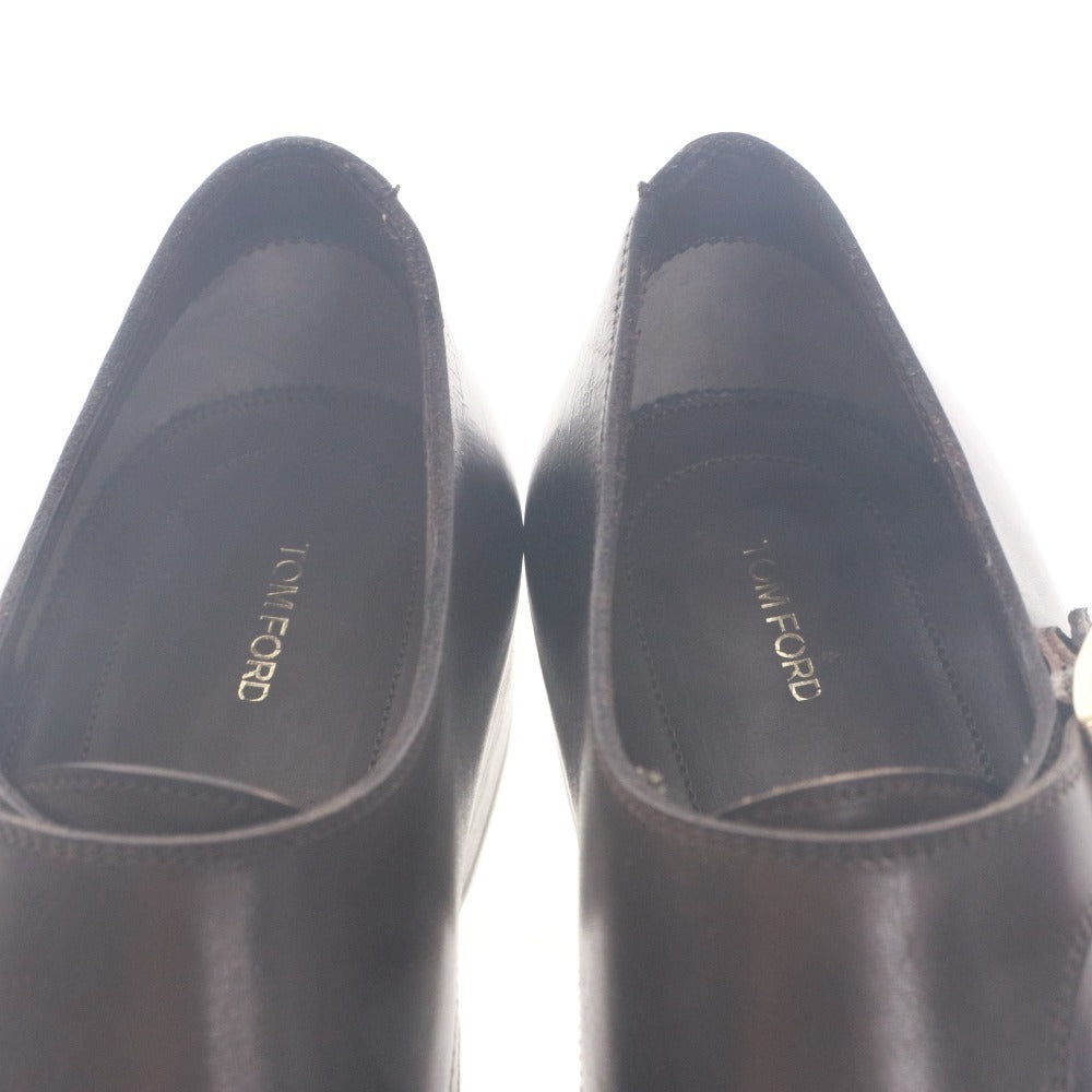 ■ トムフォード TOM FORD ドレスシューズ ダブルモンクストラップ 靴 ゴールド バックル メンズ 5(24cm相当）ダークブラウン 箱付き