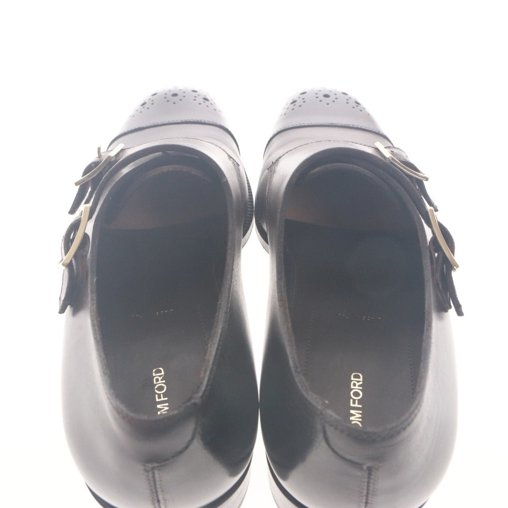 ■ トムフォード TOM FORD ドレスシューズ ダブルモンクストラップ 靴 ゴールド バックル メンズ 5(24cm相当）ダークブラウン 箱付き