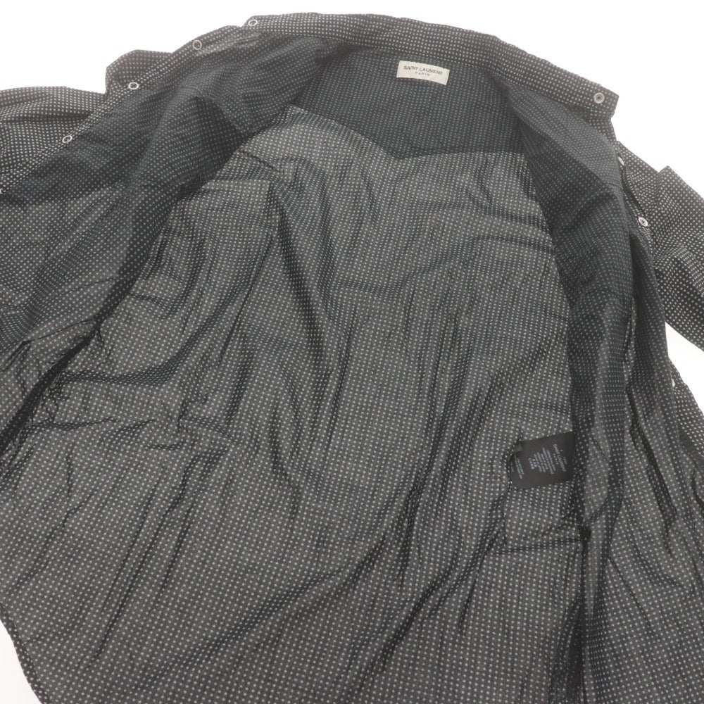 ■ Saint Laurent サンローラン シャツ トップス 襟 長袖 ボタン 胸ポケット 星型ドット柄 メンズ S ブラック系 未使用