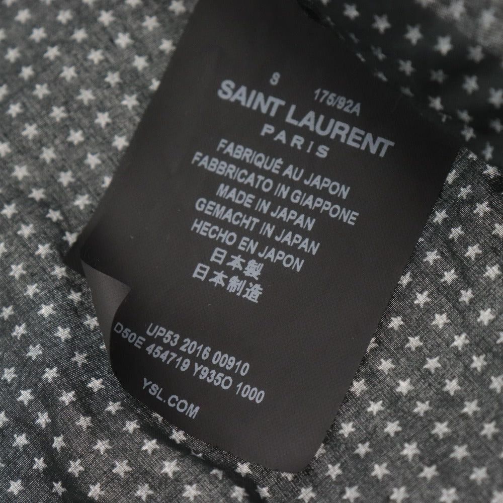 ■ Saint Laurent サンローラン シャツ トップス 襟 長袖 ボタン 胸ポケット 星型ドット柄 メンズ S ブラック系 未使用