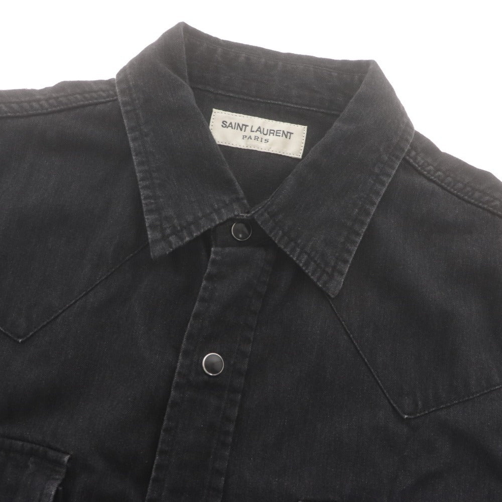 ■ Saint Laurent サンローラン シャツ トップス 襟 長袖 ボタン 胸ポケット 無地 メンズ S ブラック 未使用