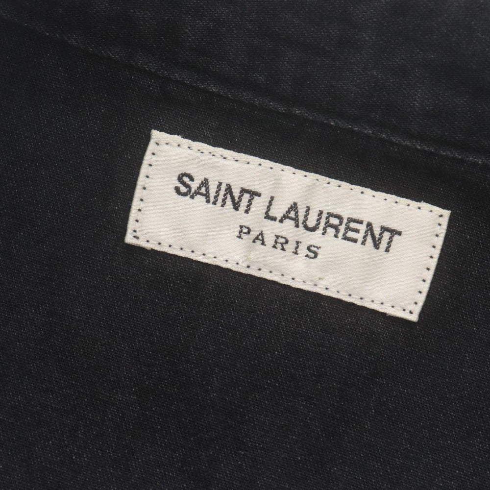 ■ Saint Laurent サンローラン シャツ トップス 襟 長袖 ボタン 胸ポケット 無地 メンズ S ブラック 未使用