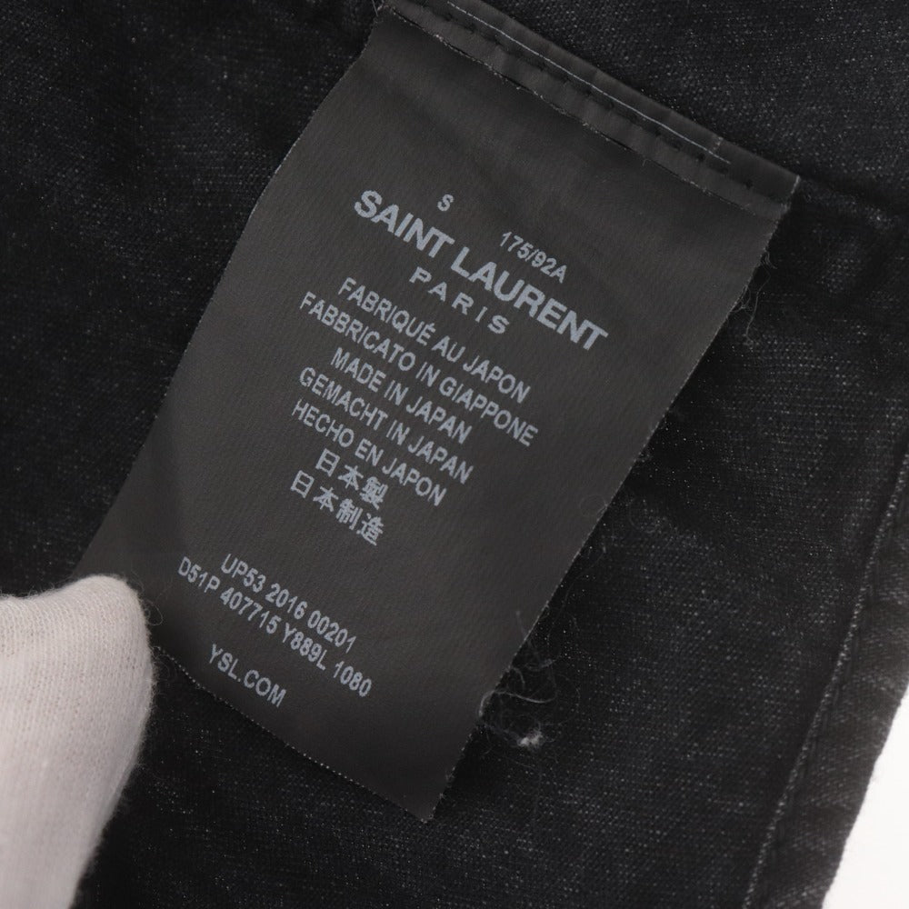 ■ Saint Laurent サンローラン シャツ トップス 襟 長袖 ボタン 胸ポケット 無地 メンズ S ブラック 未使用