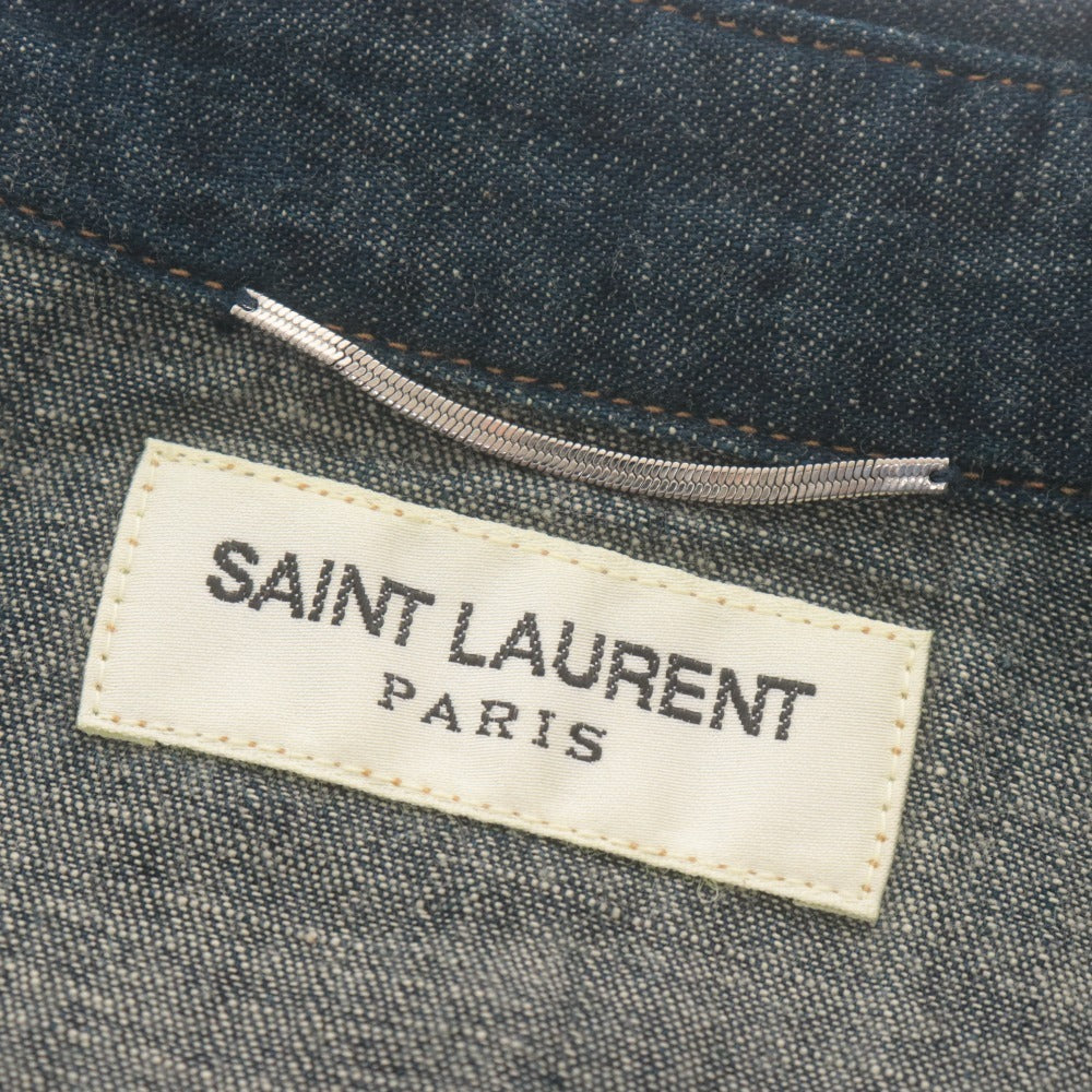 ■ Saint Laurent サンローラン デニムシャツ トップス 襟 長袖 ボタン 胸ポケット メンズ XS ダークネイビー系 未使用