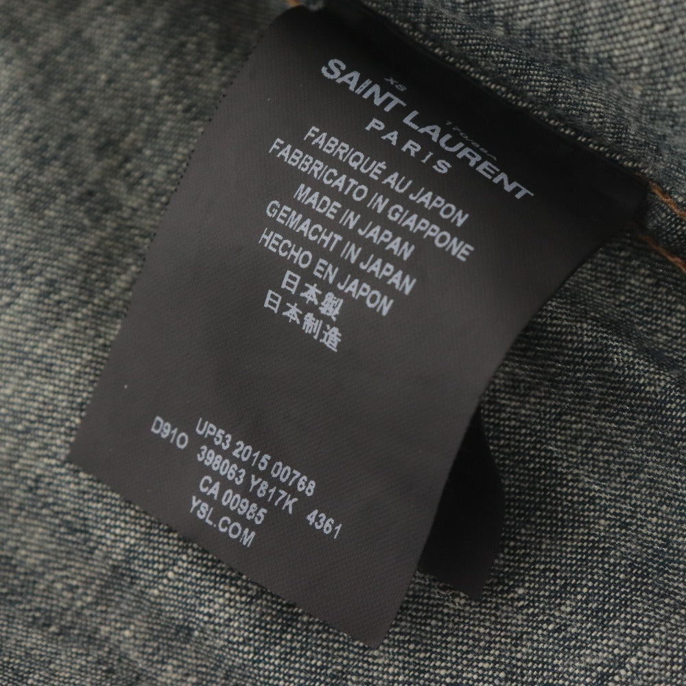 ■ Saint Laurent サンローラン デニムシャツ トップス 襟 長袖 ボタン 胸ポケット メンズ XS ダークネイビー系 未使用