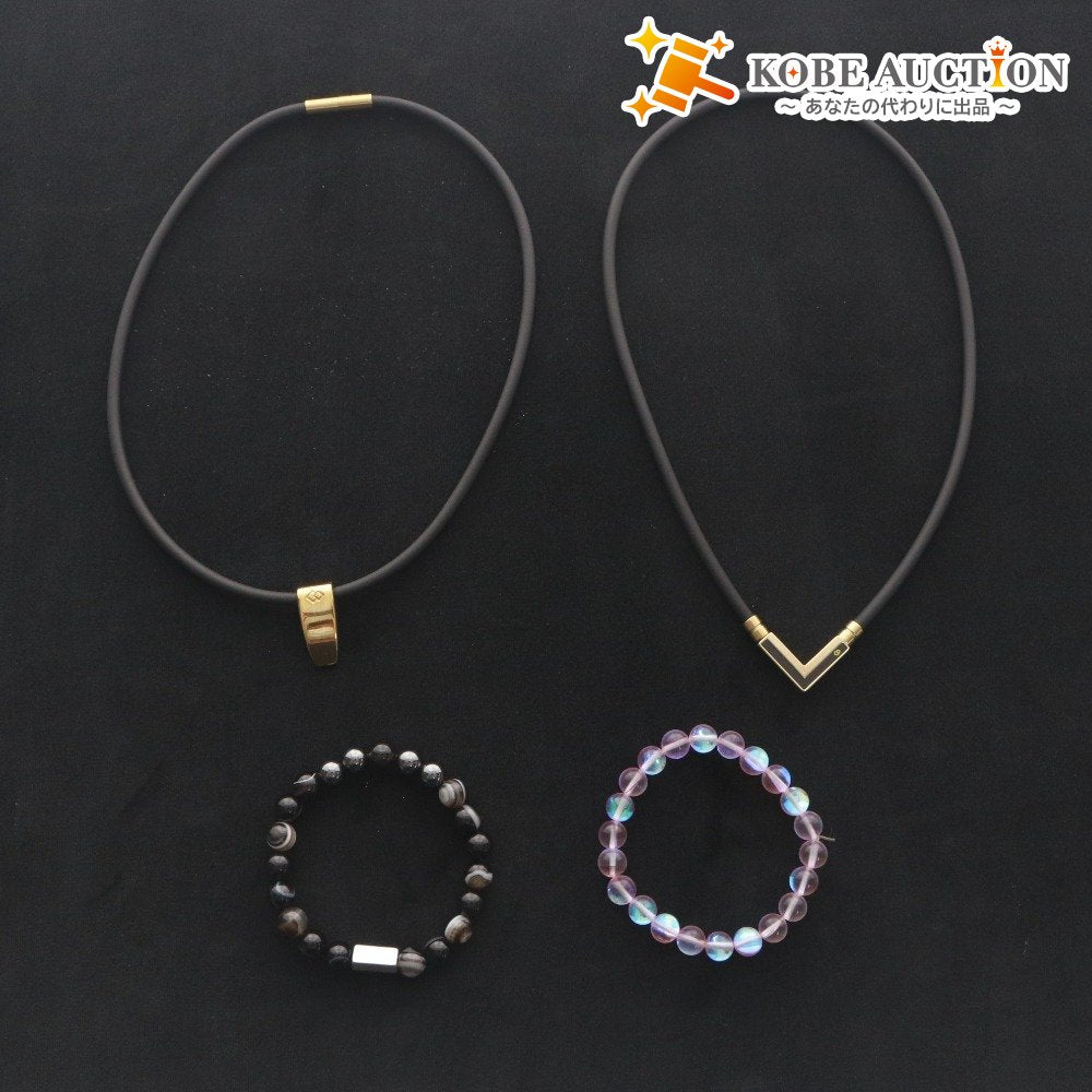 ■ Colantotte Necklaces, Bracelets, and Other Items - 4-Piece Set - Magnetic, Improves Circulation - Black and Light Pink
