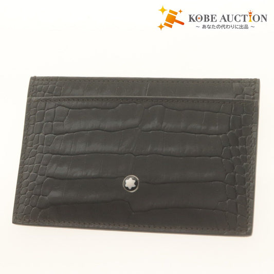 ■ Montblanc MONTBLANC Card Case, Business Card Holder, Pass Case, Croc-Embossed Leather, Black, With Accessories, Unused