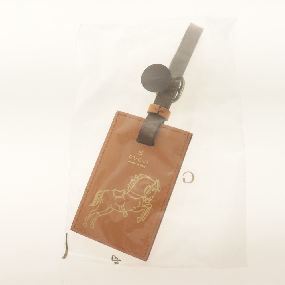 ■ GUCCI Name Tag Novelty Not for Sale Horse Gold Leather Orange Brownish Box Included Unused Unopened