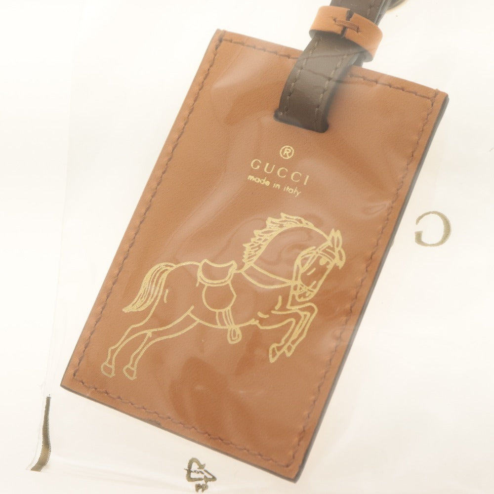 ■ GUCCI Name Tag Novelty Not for Sale Horse Gold Leather Orange Brownish Box Included Unused Unopened