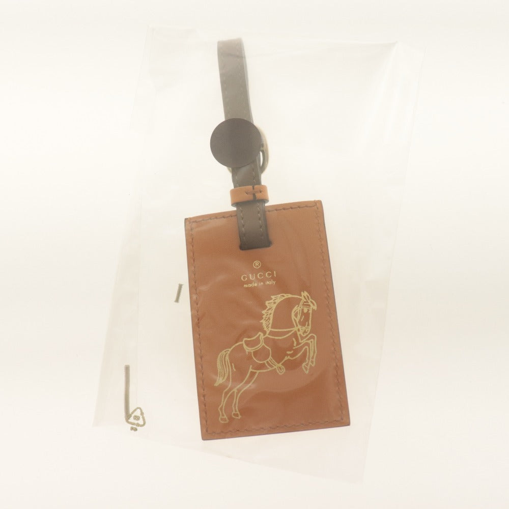 ■ GUCCI Name Tag Novelty Not For Sale Horse Gold Leather Orange Brownish Box Unused Unopened