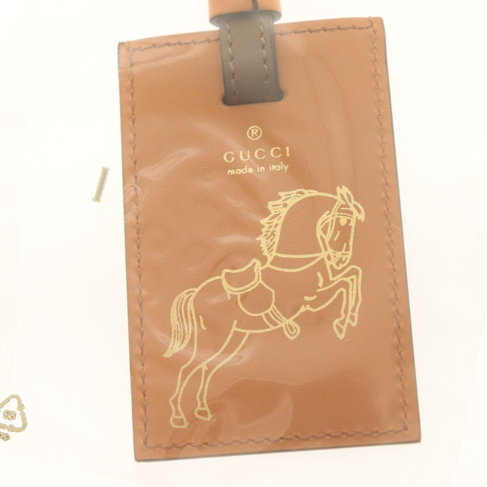 ■ GUCCI Name Tag Novelty Not For Sale Horse Gold Leather Orange Brownish Box Unused Unopened