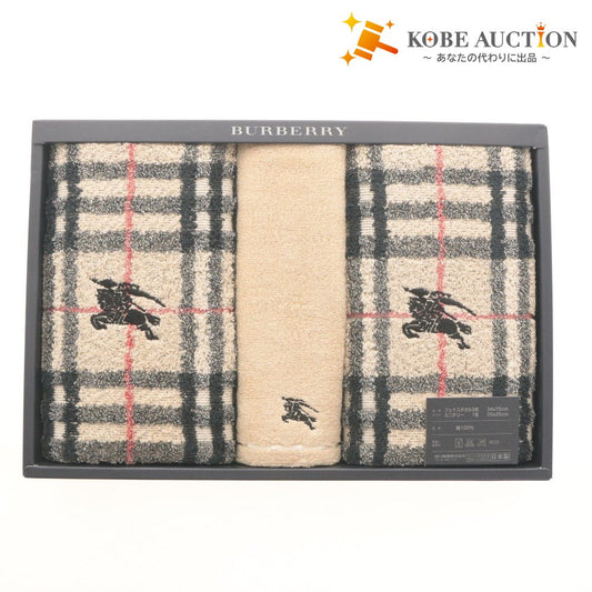 ■ BURBERRY バーバリー タオルセット フェイスタオル 2枚 ミニテリー 1枚 チェック柄 無地 綿100% 日本製 未使用 箱付き