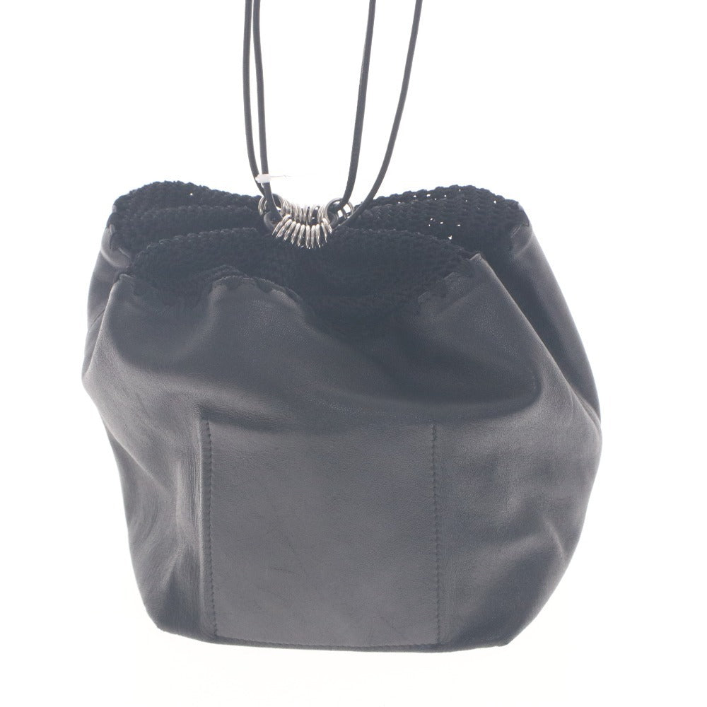 ■ JIL SANDER ジルサンダー ショルダーバッグ 鞄 ドローストリング レザー 牛革 レディース メンズ 黒 ブラック