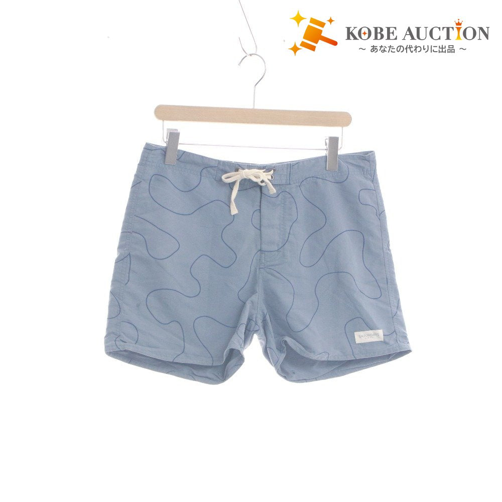 ■ SATURDAYS SURF NYC ショートパンツ ハーフ ショーツ ボトムス 総柄 紐締め ナイロン メンズ 30 (S～M) ネイビーブルー系