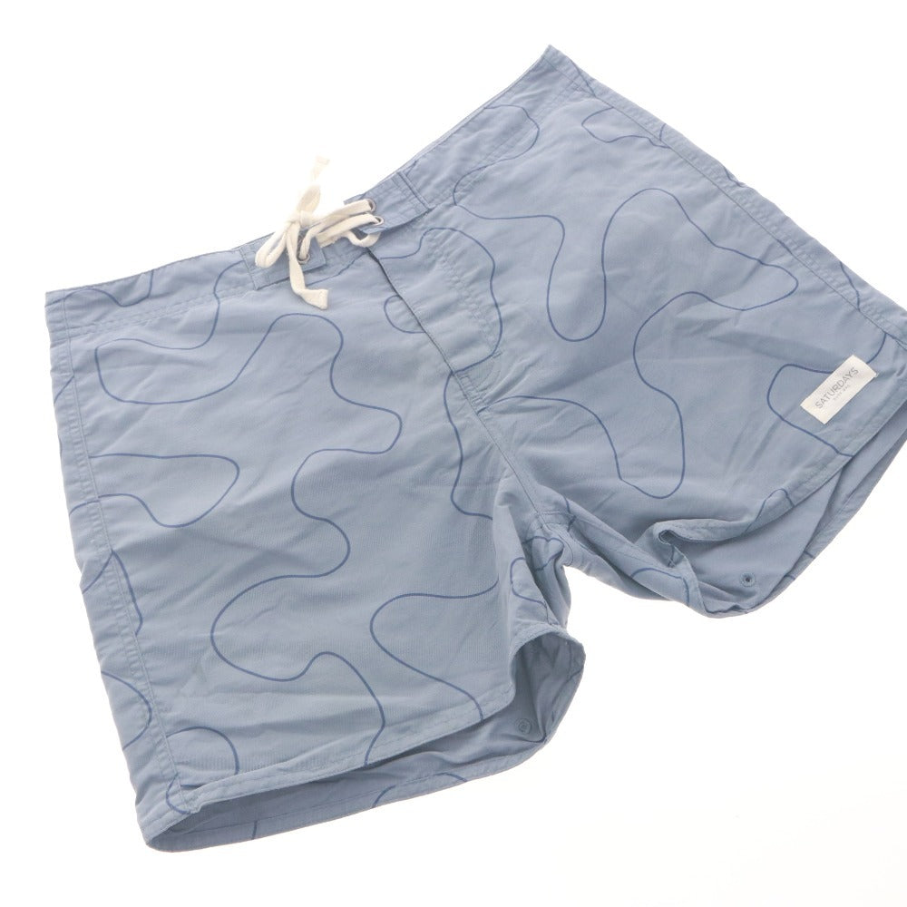■ SATURDAYS SURF NYC ショートパンツ ハーフ ショーツ ボトムス 総柄 紐締め ナイロン メンズ 30 (S～M) ネイビーブルー系