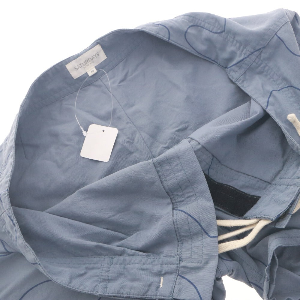 ■ SATURDAYS SURF NYC ショートパンツ ハーフ ショーツ ボトムス 総柄 紐締め ナイロン メンズ 30 (S～M) ネイビーブルー系