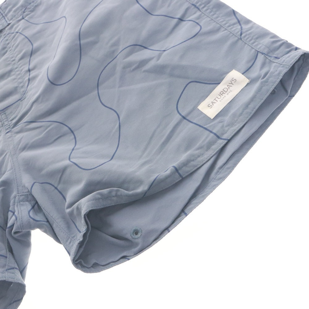 ■ SATURDAYS SURF NYC ショートパンツ ハーフ ショーツ ボトムス 総柄 紐締め ナイロン メンズ 30 (S～M) ネイビーブルー系